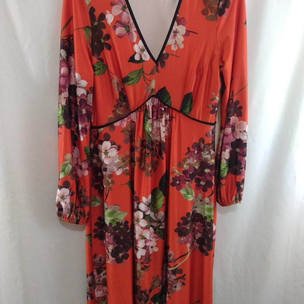 ASOS Orange Floral Long Sleeve Maxi Dress - Picture 1 of 11